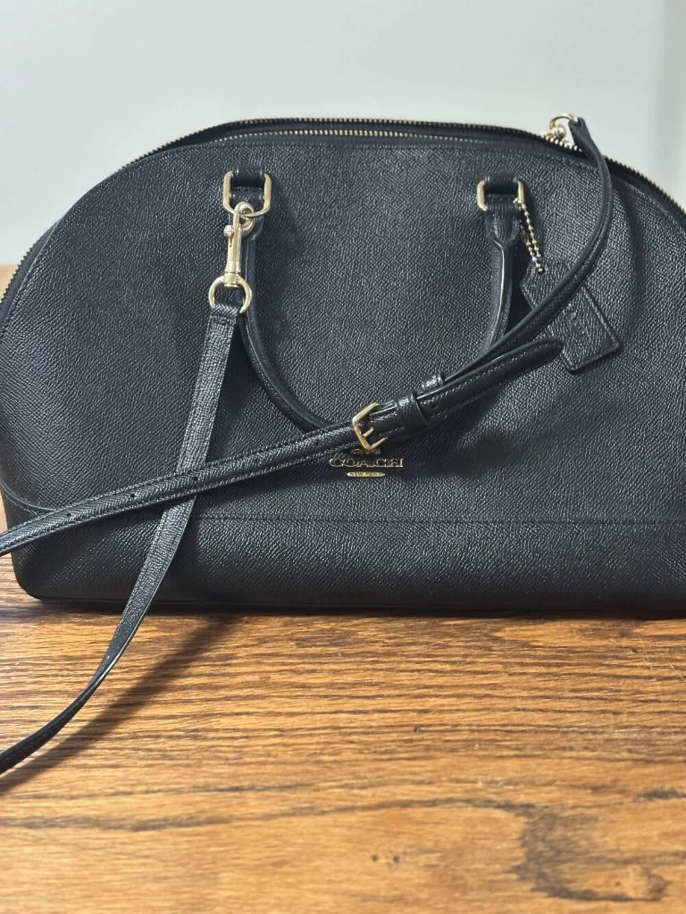 Coach, Black, Corssgrain Leather Sierra Dome Satchel Crossbody